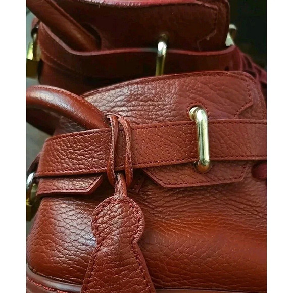 Buscemi Sneakers Mens 42 US 8.5 Red Leather 100MM Guts/Guts High Top Gold Lock - Picture 2 of 14